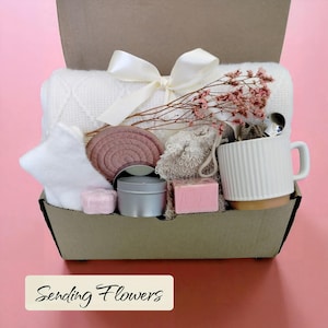 Gift Box For Her With Blanket Cozy Gift, Huggy Gift Box Sending Sunshine, Hug In A Box, Self Care Package, Thinking  Of You, Birthday Gift.