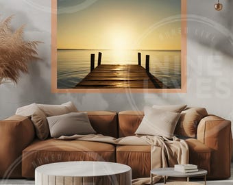 Sunset Lake Dock Print, Serene Coastal Wall Art (Digital Download)