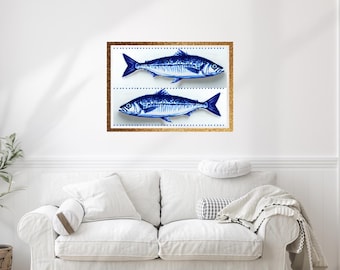 Sardines Print Sardine Vintage Poster Retro Sardines Wall Art Fish Print Eclectic Wall Art Colorful Kitchen Art Maximalist Poster Fisher