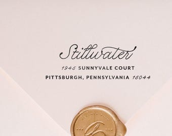 Elegant Handwritten Address Stamp: Minimalist Self-Inking or Wood Handle Stamp