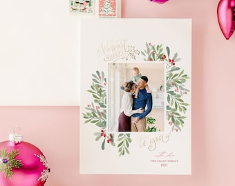 Christmas Card, Family Photo Christmas Card, Watercolor Christmas Card, Holiday Card Printable or Printed Christmas Cards