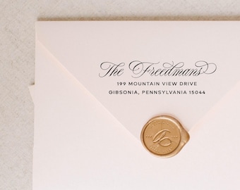 Romantic Calligraphy Return Address Stamp, Cute Address Stamp: Multiple Ink Colors Available