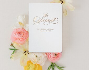 Personalized Wedding Officiant Book or Gift for Officiant, Black and Rose Gold Minimalist Officiant Book