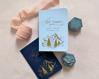 Mountain Wedding Vow Books: Gold Foil Rustic Mountain Design - Set of 2