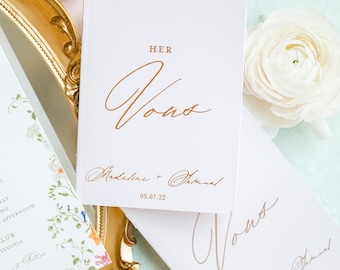 Romantic Wedding Vow Books: Gold Foil, His & Hers, Set of 2.  Multiple Colors Available