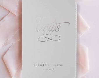 Wedding Vow Books, Silver Foil Press on Pink Vow Book, Personalized Wedding Vow Books, Calligraphy Vow Books, White Notebook, Foil Vow Books