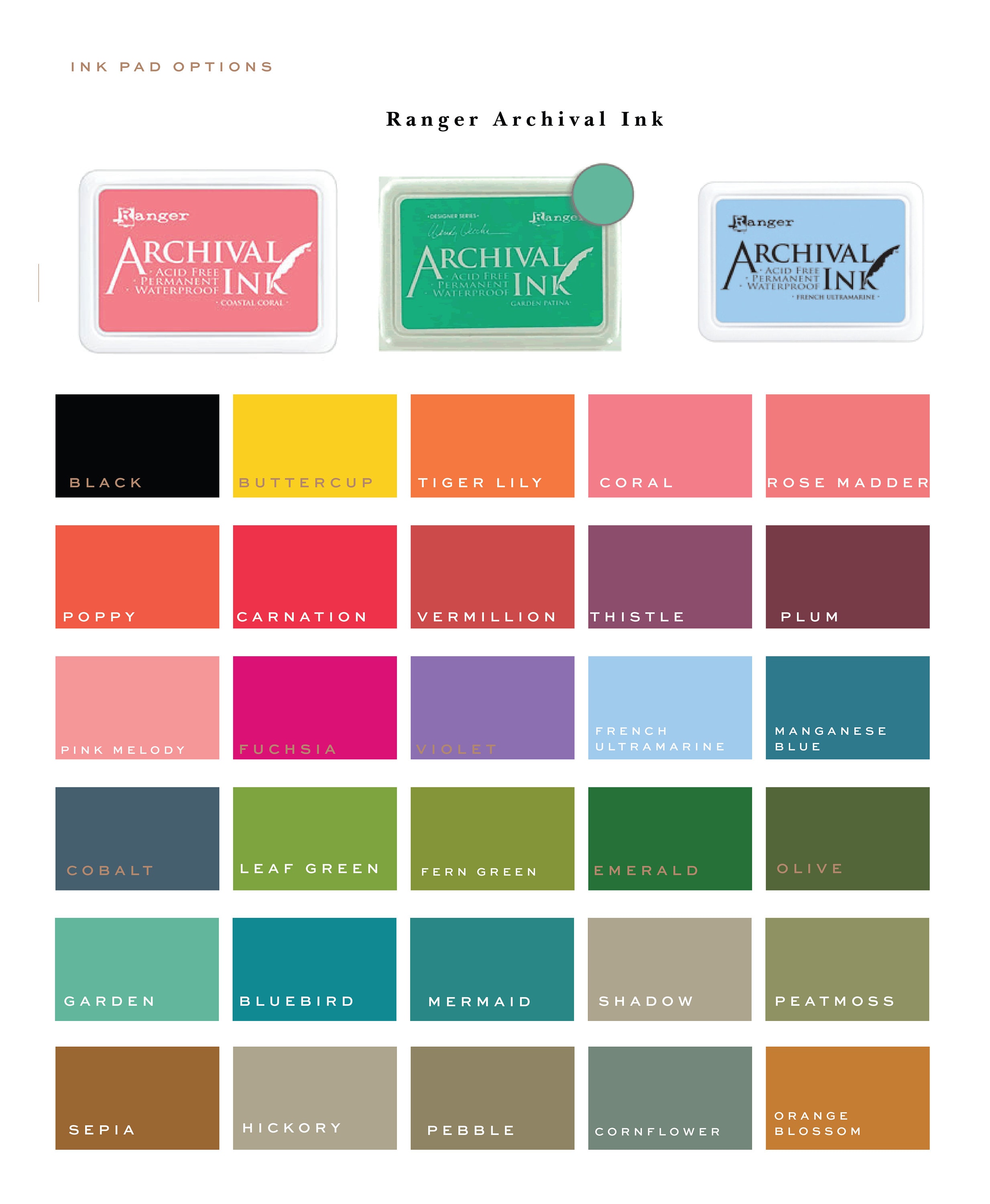 Stamp Ink Pad, Ranger Archival Dye Rubber Stamp Ink, Available in 30+  Colors - Printed Heron