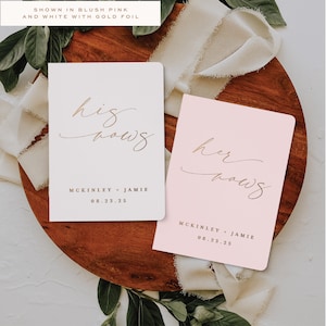 Wedding Vow Books,  Set of 2, Personalized Gold Foil,  Our Vows, His Her Vow Book, Blush Pink Wedding, Simple Wedding Vow Book