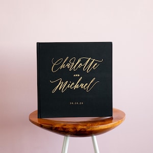 Gold Foil Wedding Guest Book: Personalized Calligraphy Keepsake