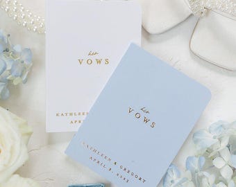 Set of 2 Personalized Wedding Vow Books: Gold Foil, Dusty Blue Wedding Gifts