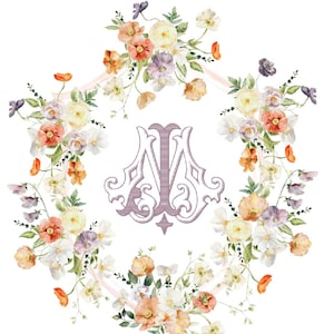 Purple and Orange Wedding Crest | Monogram Crest | Citrus Wedding Crest | Watercolor Crest | Floral Monogram | Custom Wedding Monogram
