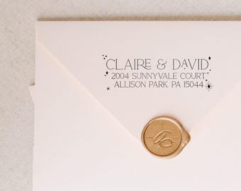 Stars Celestial Return Address Stamp: Custom Self-Inking Stamp or Wood Handle
