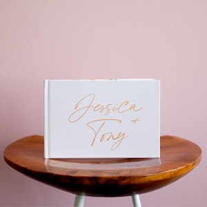 Elegant Wedding Album, Minimal Wedding Guest Book, Minimalist Custom Wedding Hardcover Photo Album, Rose Gold, Gold, Silver Foil, Neutral