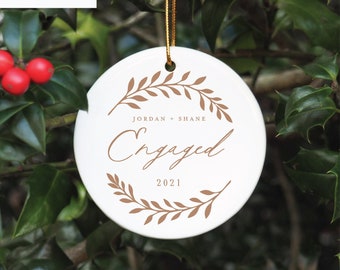 Just Engaged, Engagement, Our First Christmas Engaged with Date Porcelain Ceramic Christmas Ornament, Engagement, Miss to Mrs., Couples Gift