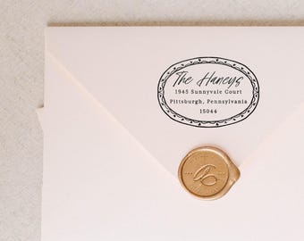 Return Address Stamp: Self-Inking Stamp with Border, Cute Address Stamp, Hand Lettered Return Address Stamp