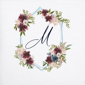 Navy Burgundy Wedding Crest: Floral Monogram (Personalized)