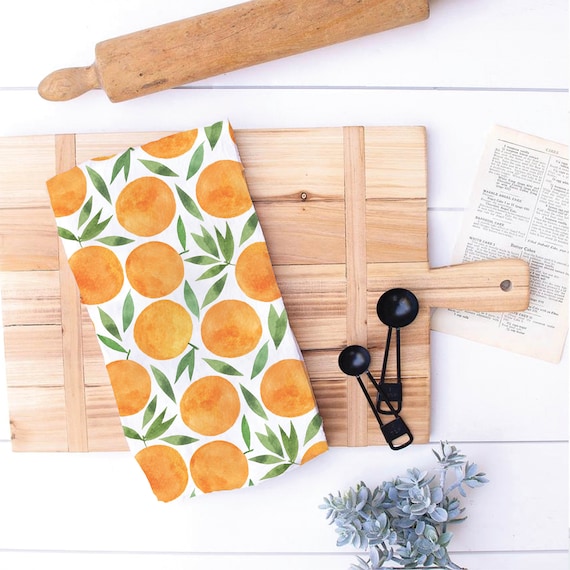 Darling Watercolor Orange Tea Towels, Cotton Kitchen Tea Towel, Kitchen