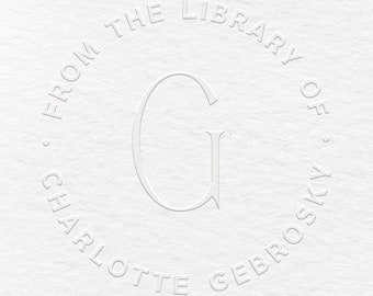 May include: A white embossed circle stamp with the text "From the Library of Charlotte Gebrosky" and a large letter "G" in the center.