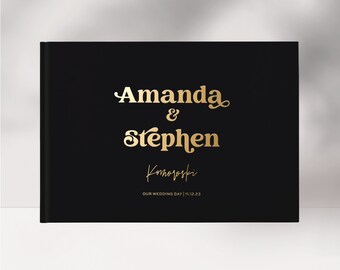 Wedding Guest Book, Simple and Chic Design, Gold Foil and Ivory Guest Book, Chic Simplicity Guest Book, Black and Gold Foil