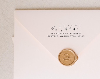 Stars Celestial Return Address Stamp: Custom Self-Inking Stamp or Wood Handle