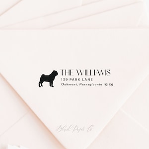 May include: A black and white return address stamp with a silhouette of a pug dog. The text reads "THE WILLIAMS, 139 PARK LANE, Oakmont, Pennsylvania 15139".