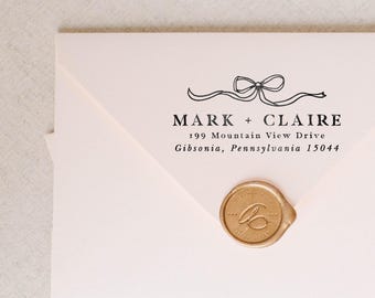 Bow Address Stamp, Cute Return Address Stamp with Circular Bow Border, Coquette Self-Inking Wedding Invitation Stamp, Housewarming Gift