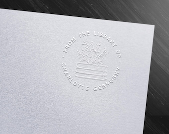 Floral Library Book Stamp: Personalized Book Embosser