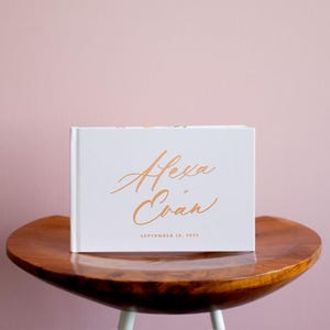 Wedding Guest Book, Neutral Wedding Guest Book Design, Gold Foil and Pink Guest Book, Modern Wedding Guest Book Design