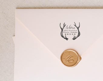 Antler Return Address Stamp: Rustic Personalized Self Inking Stamp