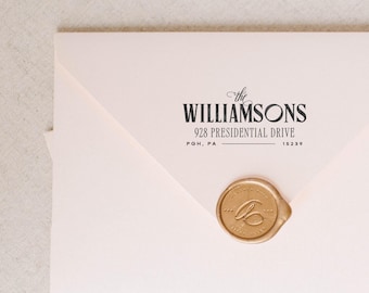 Modern Retro Return Address Stamp: Minimalist Self-Inking or Wood Handle Stamp