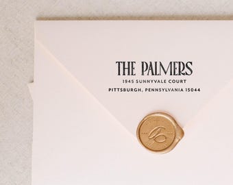 Retro Return Address Stamp: Minimalist Self-Inking or Wood Handle Stamp