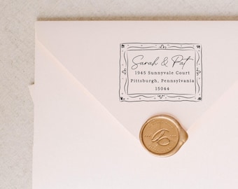 Return Address Stamp: Self-Inking Stamp with Scalloped Frame Border, Cute Address Stamp