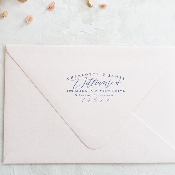 Custom Calligraphy Address Stamp: Self Inking or Wood Mount