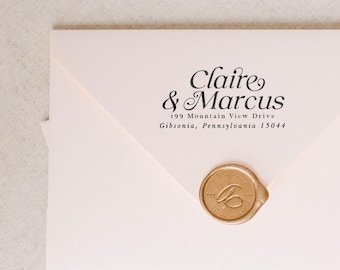 Flourish Script 4 Line Self Inking Return Address Stamp: Custom Wood Handle