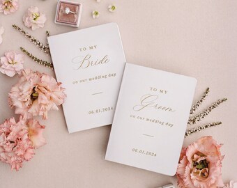 Personalized Wedding Vow Books: Bride & Groom, Foil Print, Set of 2