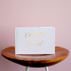 Neutral Wedding Guest Book, Wedding Book, Wedding Guest Books, Gold Foil, Personalized Wedding Guest Album, Engagement Album with Real Foil