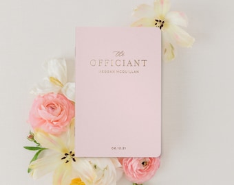 Personalized Wedding Officiant Book or Gift for Officiant, Black and Rose Gold Minimalist Officiant Book