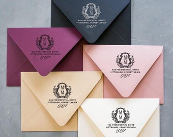 Cute Vintage Monogram Self Inking Return Address Stamp: Custom Wood Handle