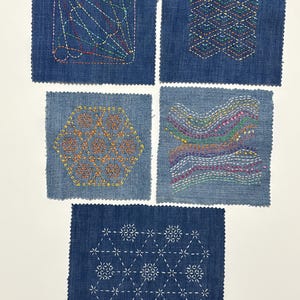 Handmade Sashiko Embroidered Denim Patches One-of-a-Kind Medium Sizes