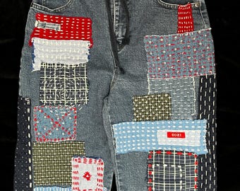 Vaqueros Sashiko reciclados cosidos a mano: Sonoma Patchwork Denim, talla 4