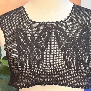 Upcycled Antique Lace Crop Top: Refashioned Beaded See-Through Shirt (S/M)
