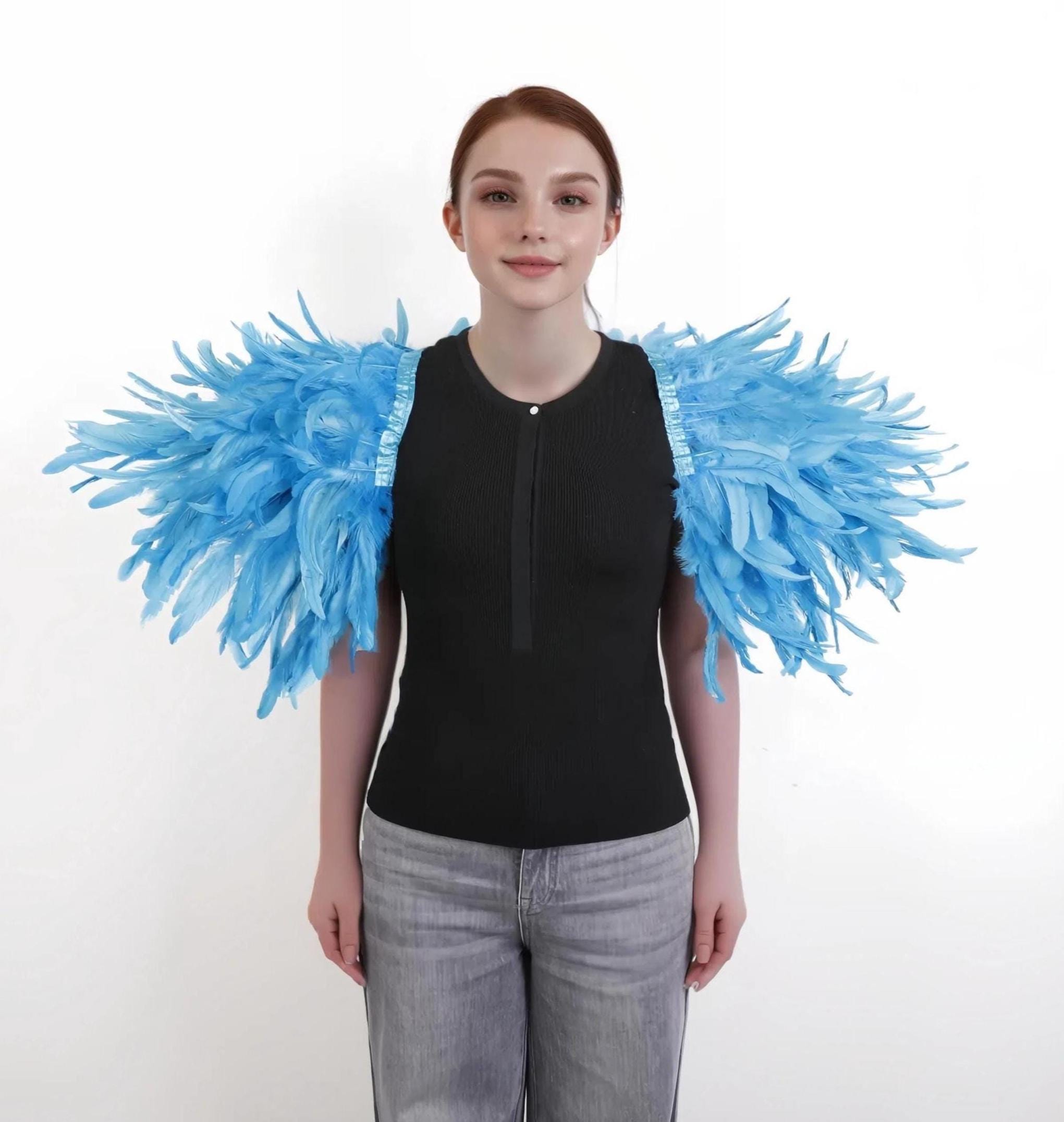 Scialle Gotico Piume Nere - Mantello Spalline, Per Halloween E Cosplay