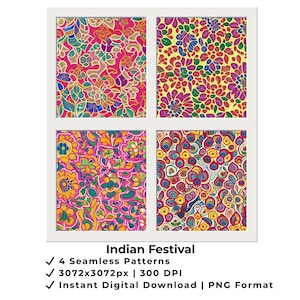 Indian Festival Seamless Pattern – Bright Paisley & Lotus Tile – Ethnic Decorative Print