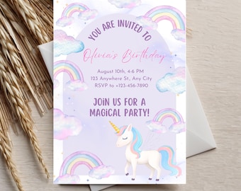 unicorn birthday invitation pastel unicorn birthday invitations Rainbow Unicorn Birthday Invite unicorn birthday invite 3rd 4th 5th 6th 7th