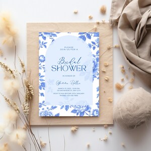 chinoiserie bridal shower invite , chinoiserie invite bridal shower, chinoiserie invitations bridal shower, blue floral chinoiserie