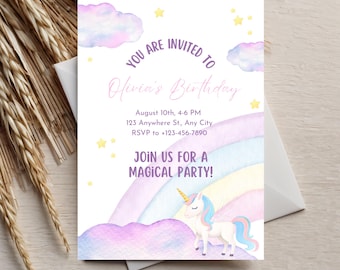pastel unicorn birthday invitations unicorn birthday invitation Rainbow Unicorn Birthday Invite unicorn birthday invite 3rd 4th 5th 6th 7th