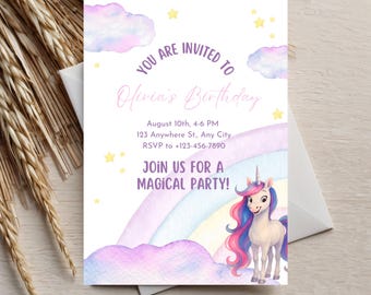 unicorn birthday invitation pastel unicorn birthday invitations Rainbow Unicorn Birthday Invite unicorn birthday invite 3rd 4th 5th 6th 7th