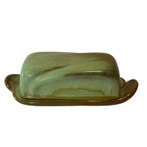 Vintage Frankoma Prairie Green Keramik Butterdose mit Deckel, Form 4K