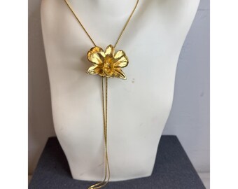 Vintage RISIS 24-karaats goud gedoopte echte orchidee schuifregelaar Lariat-ketting PAT 1094483 21 g