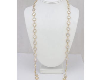 Vintage 34" Swarovski Swan-logo bezel set kristallen ketting helder 11 mm goudkleur